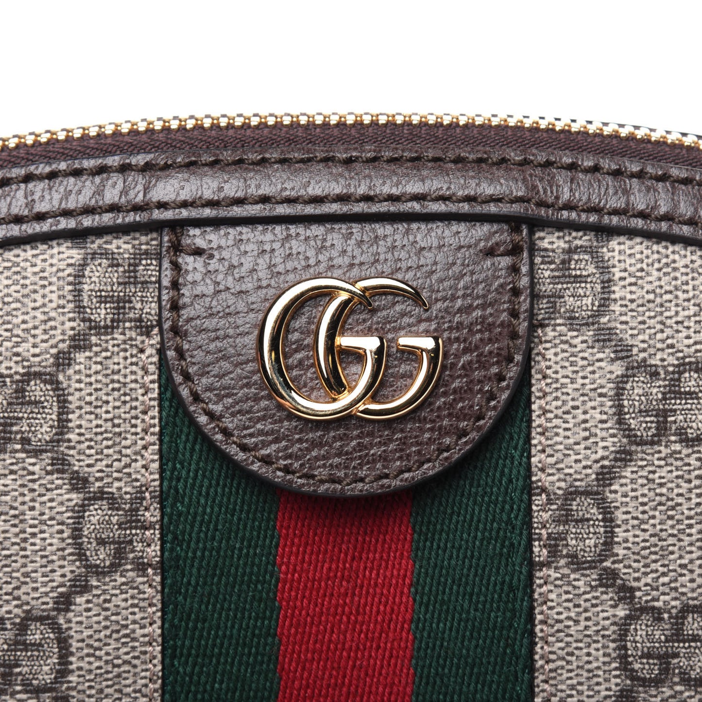 GG Supreme Monogram Textured Dollar Calfskin Web Small Ophidia Dome Shoulder Bag Beige Ebony New Acero