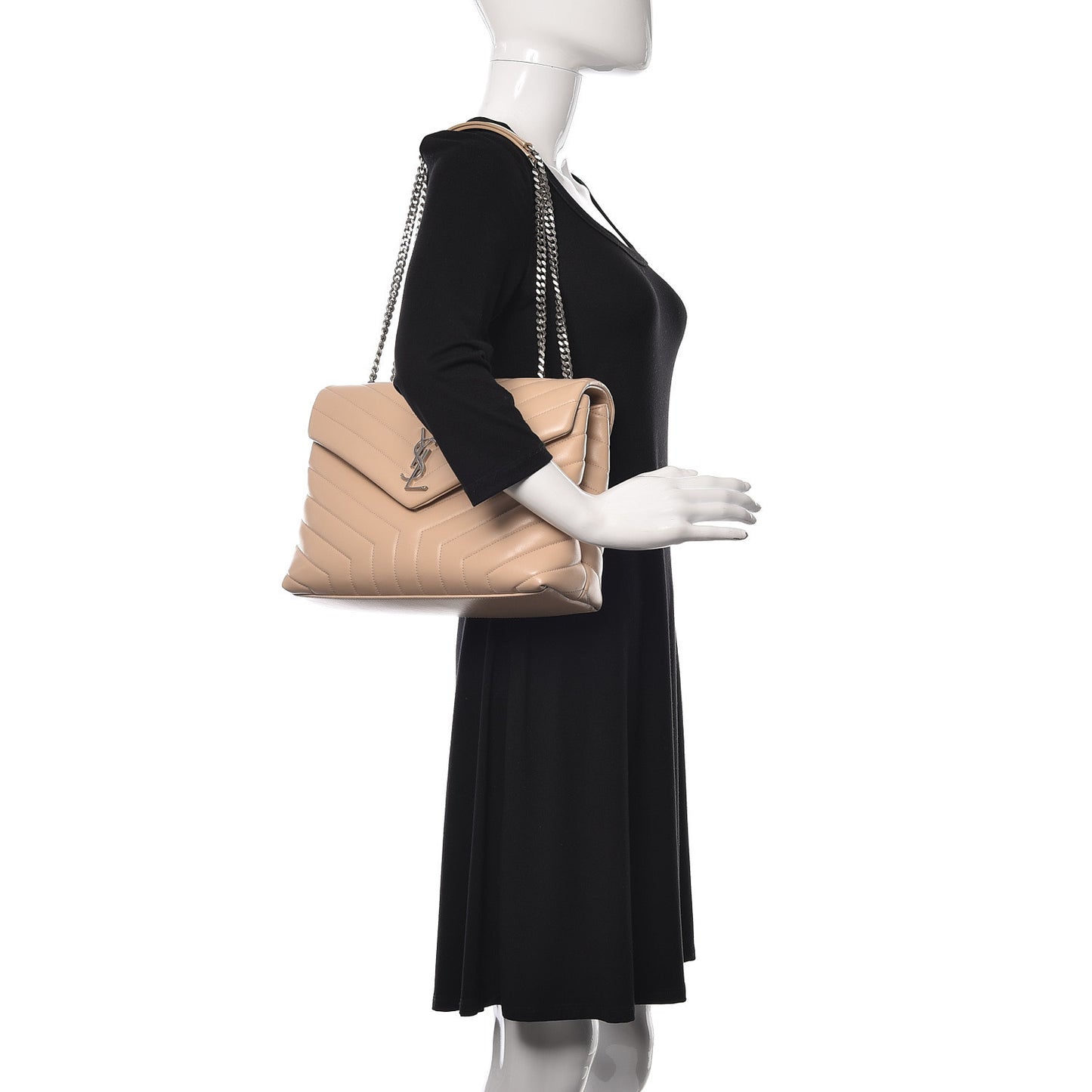Calfskin Y Quilted Monogram Medium Loulou Chain Satchel Nude Powder
