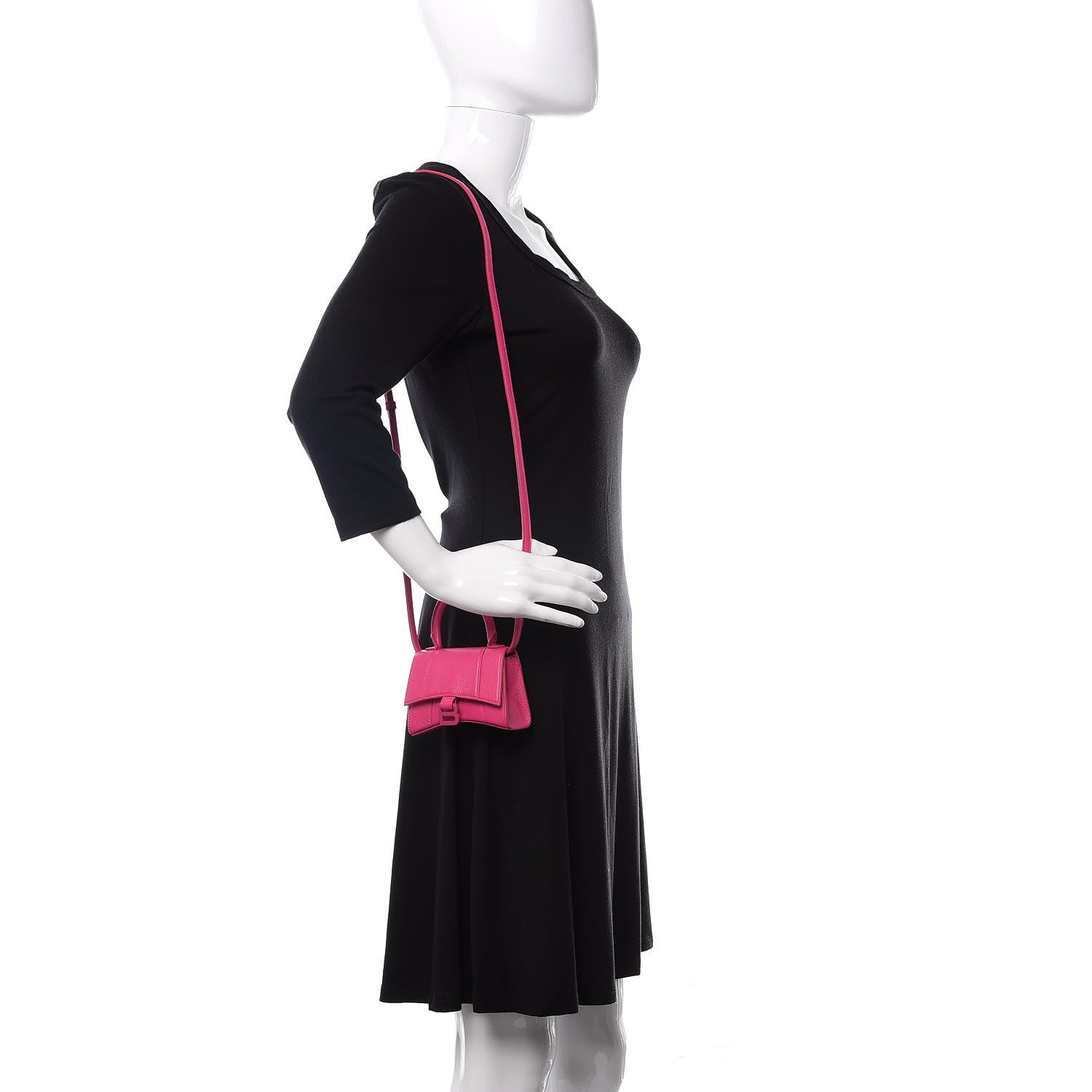 Balenciaga Grained Calfskin Tonal B Hourglass Top Handle Bag Mini Fuchsia 2 of 9