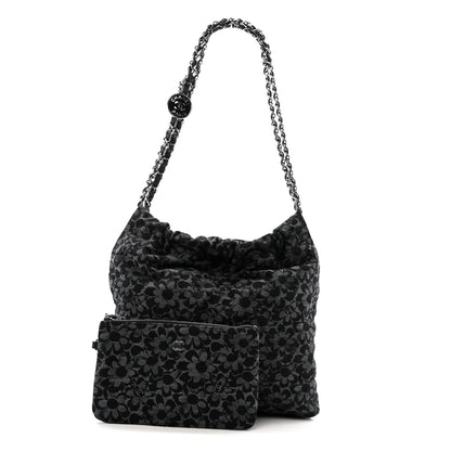 Chanel Denim Quilted Floral Print Small Chanel 22 Black 3 of 12
