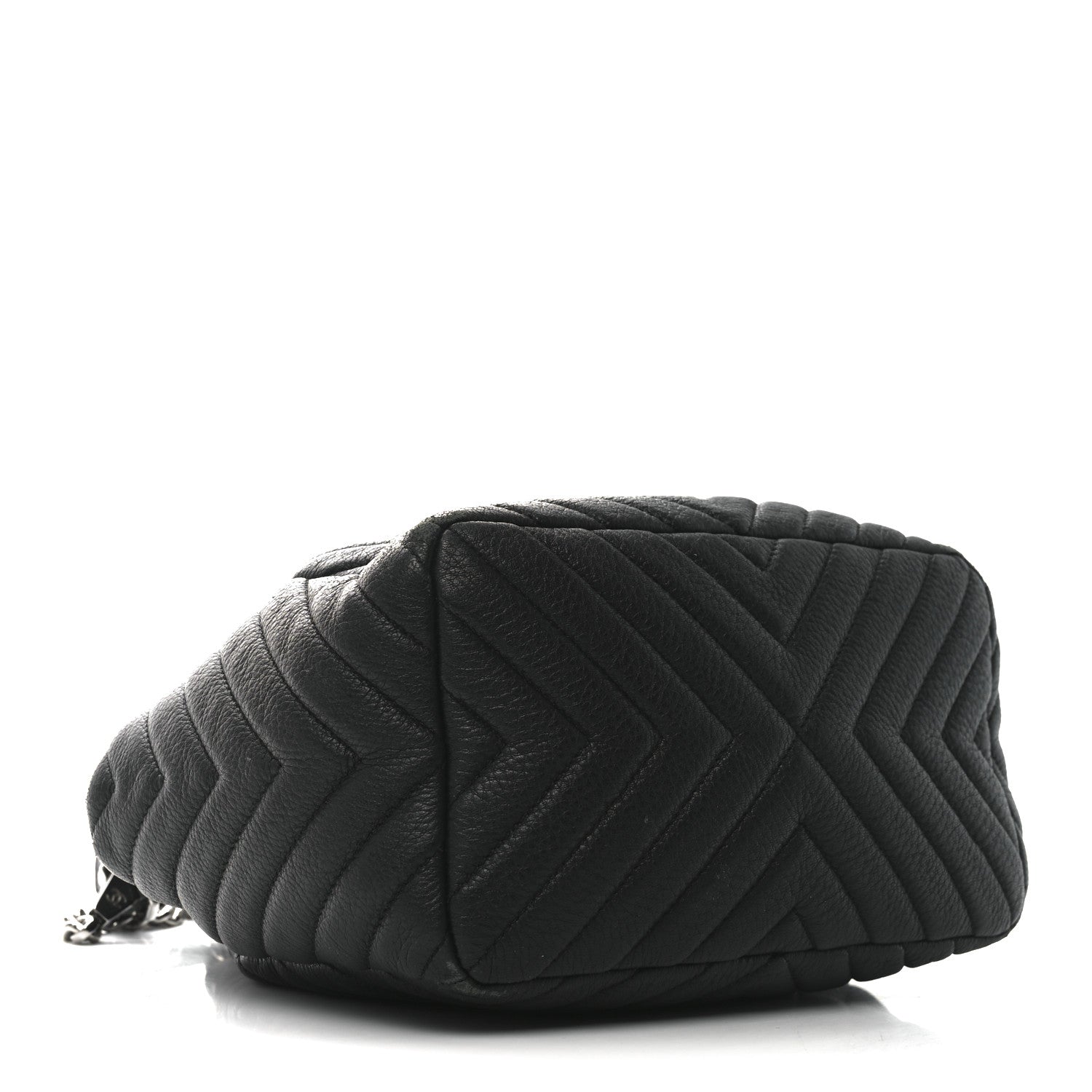 Chanel Deerskin Chevron Small CC Chain Bucket Bag Black 4 of 10