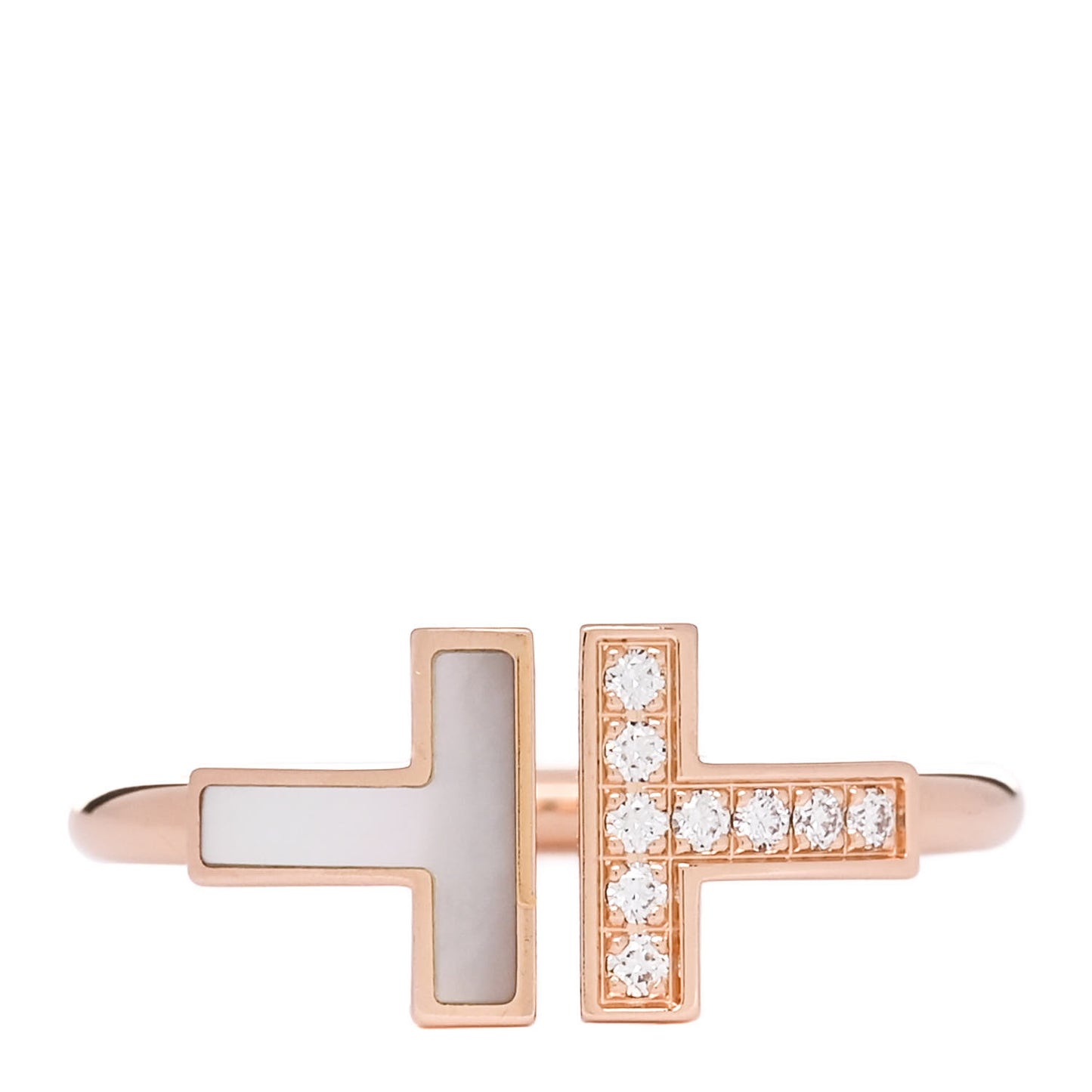 18K Rose Gold Diamond Mother of Pearl T Wire Ring 53 6.5