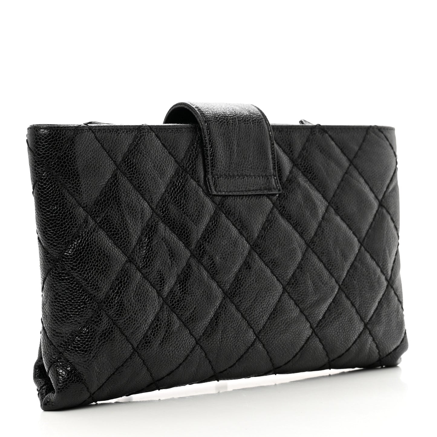 Crumpled Grained Calfskin Quilted Coco Pleats Clutch Black