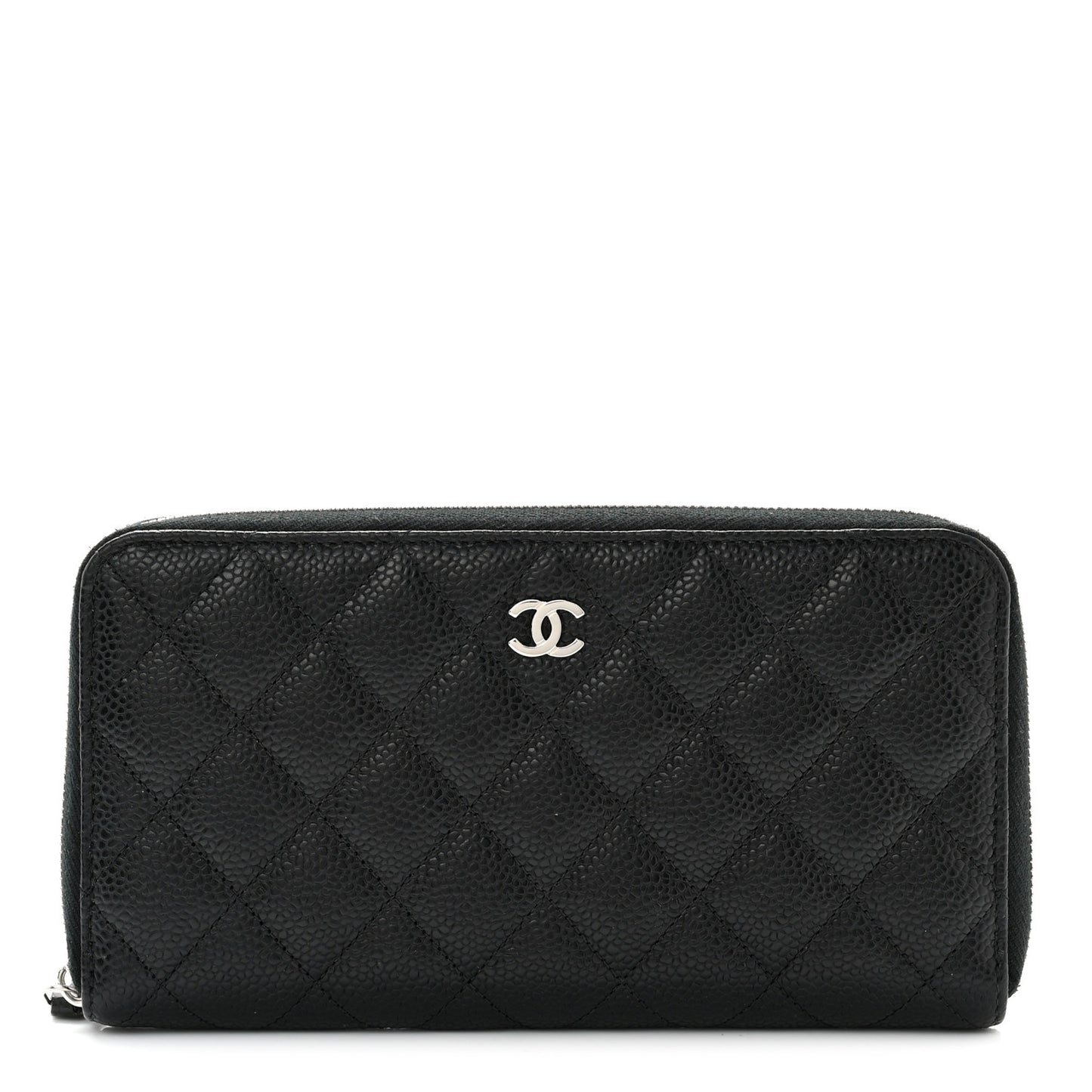 Caviar Quilted Large Gusset Zip Around Wallet Black