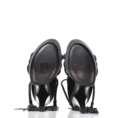 Louis Vuitton Suede Lizard Platform Ankle Wrap Sandals 39 Black 7 of 11