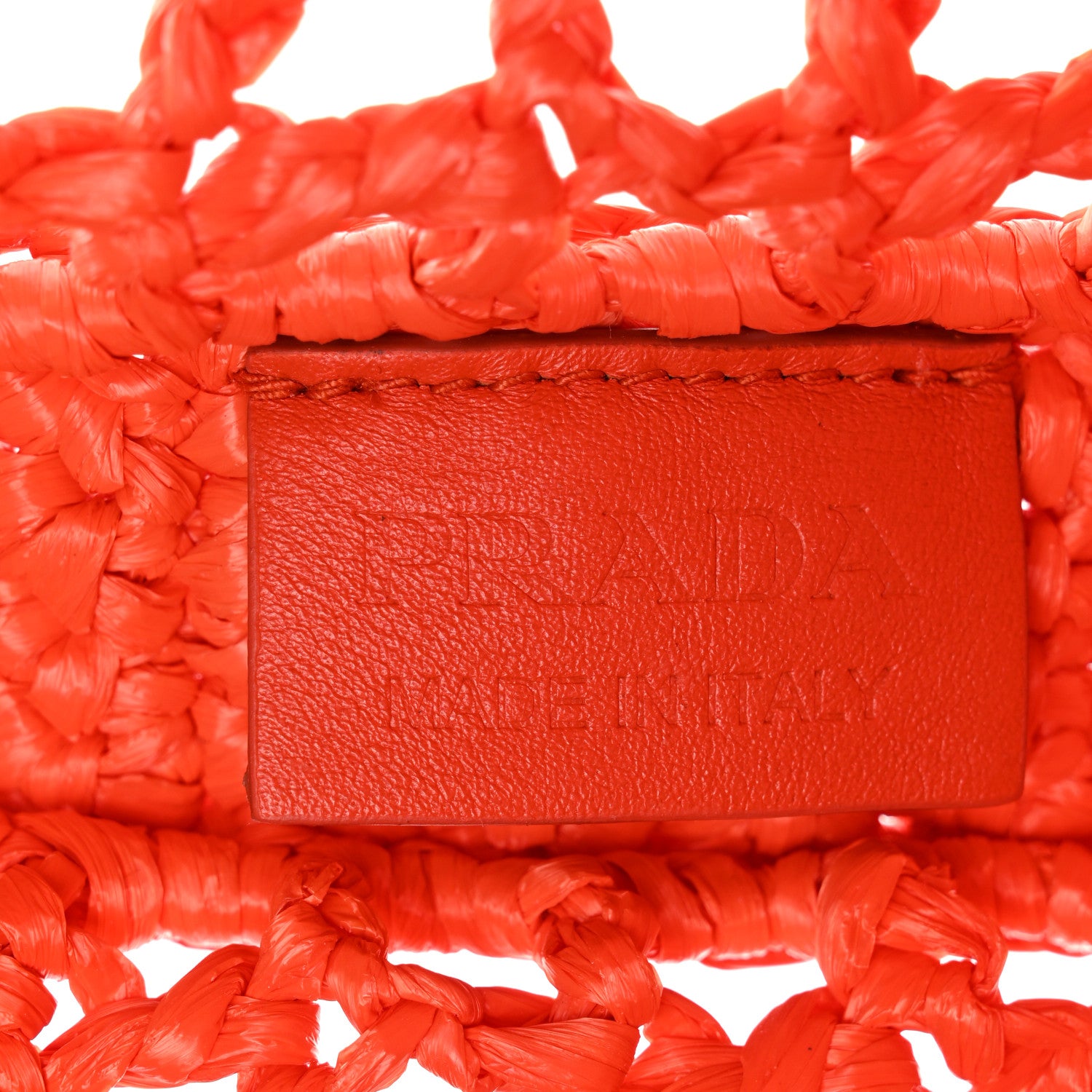 Prada Yarn Raffia Effect Crochet Logo Embroidered Tote Bag Arancio 6 of 9