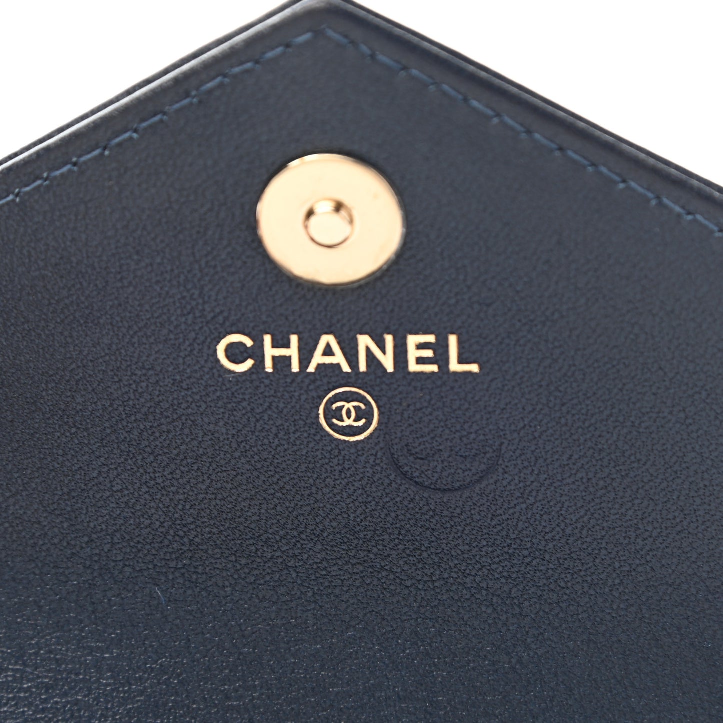 Goatskin Chevron Quilted Card Holder Flap Wallet Blue