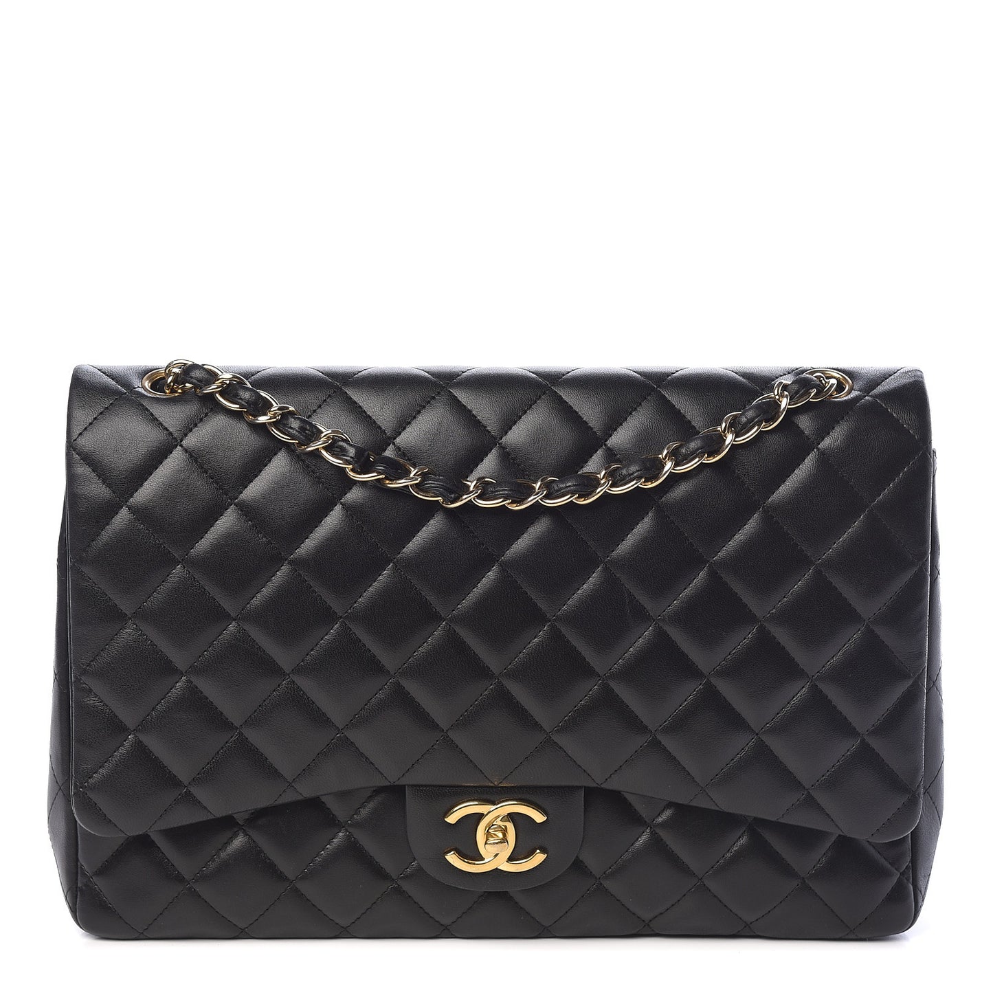 Lambskin Quilted Maxi Double Flap Black