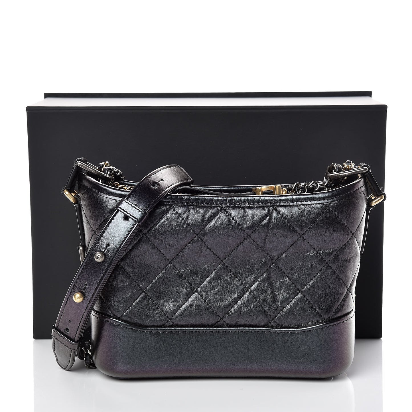 Aged Calfskin Quilted Small Gabrielle Hobo Black
