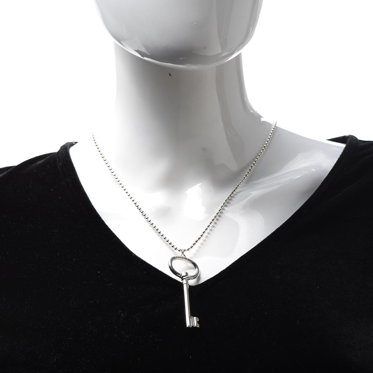 Tiffany Sterling Silver Oval Key Pendant Necklace 2 of 5