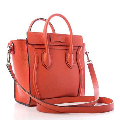 Celine Drummed Calfskin Nano Luggage Vermillion 3 of 9