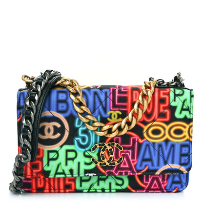 Chanel Fabric Printed Chanel 19 Wallet On Chain WOC Black Multicolor 1 of 10
