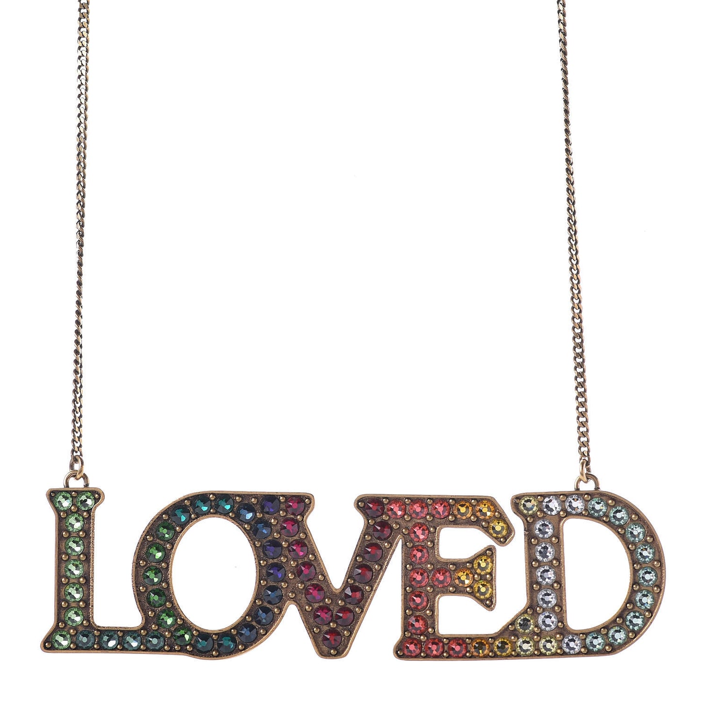 Metal Crystal Loved Short Necklace Aged Gold
