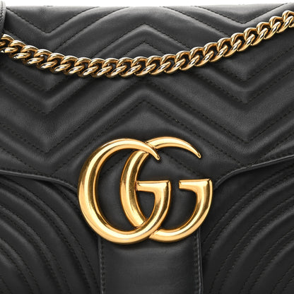 Gucci Calfskin Matelasse Medium GG Marmont Shoulder Bag Black 8 of 15