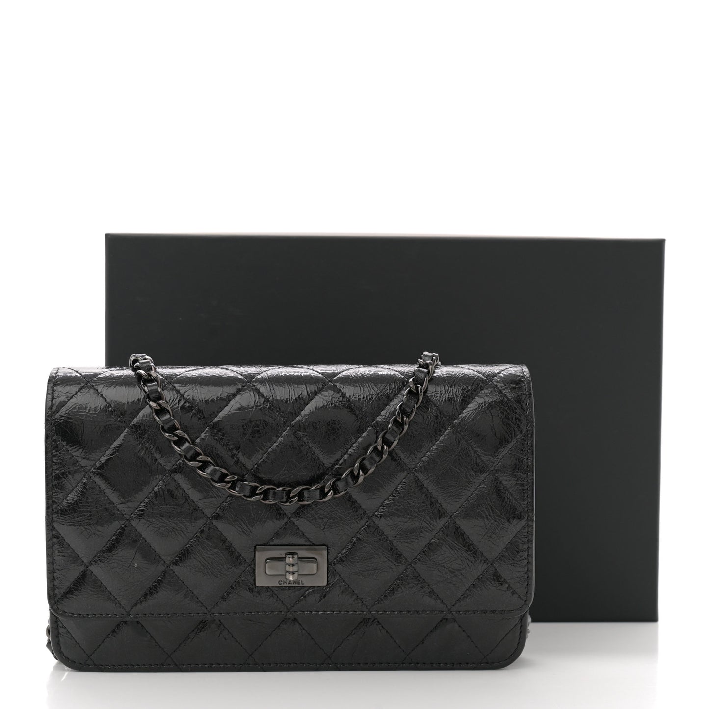 Glazed Aged Calfskin Reissue Wallet On Chain WOC  So Black