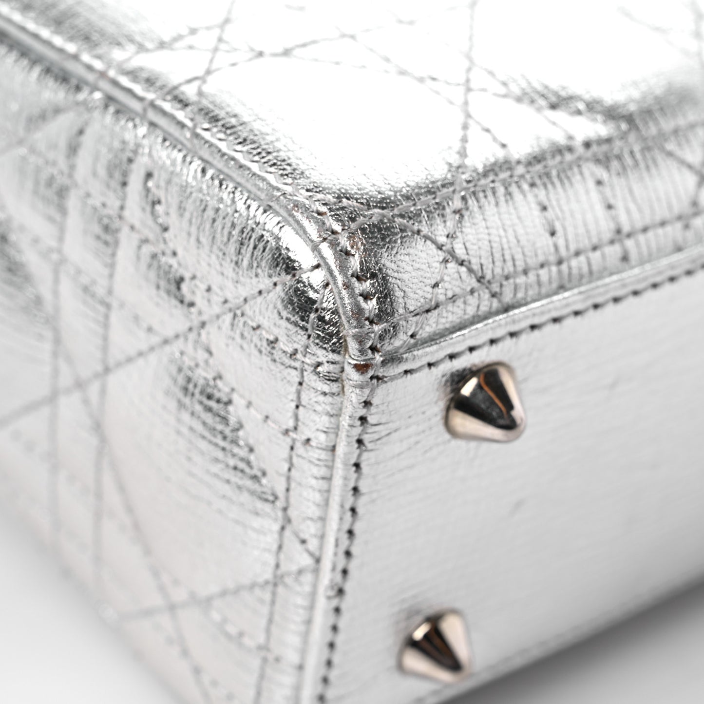 Metallic Grained Calfskin Cannage Small Lucky Badges My Lady Dior Silver