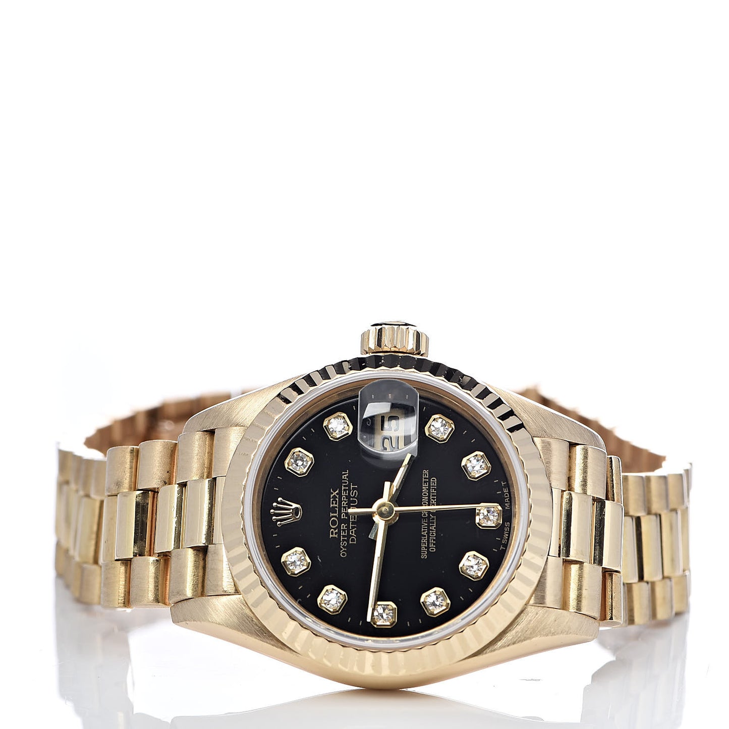 18K Yellow Gold Diamond 26mm Datejust President Watch Black 69178