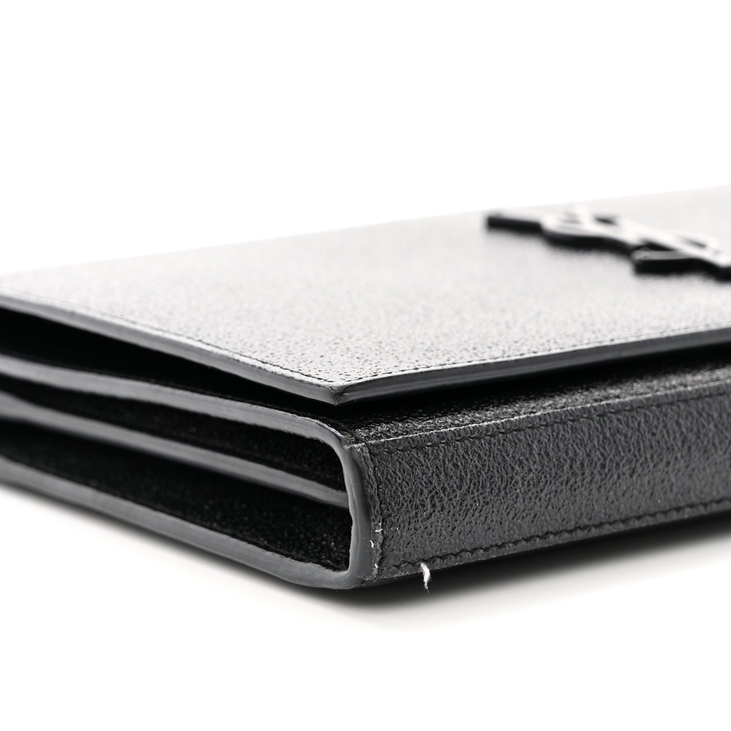 Grained Metallic Calfskin Monogram Chain Wallet Black