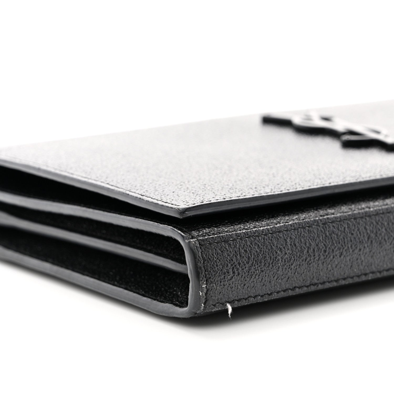 Saint Laurent Grained Metallic Calfskin Monogram Chain Wallet Black 9 of 11