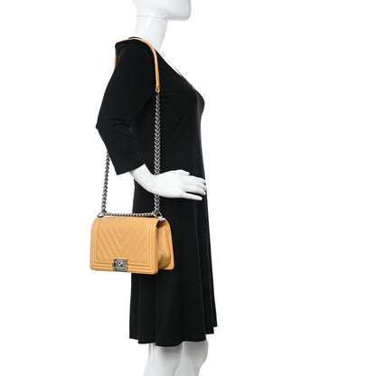 Chanel Calfskin Chevron Quilted Medium Boy Flap Yellow 2 of 15