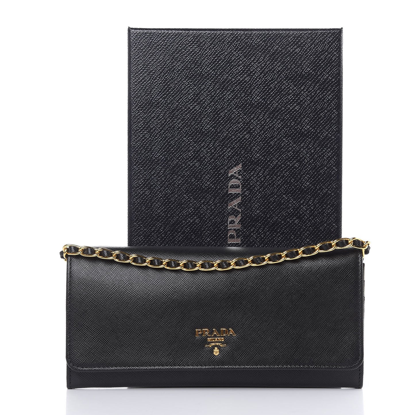 Saffiano Metal Oro Chain Wallet Black