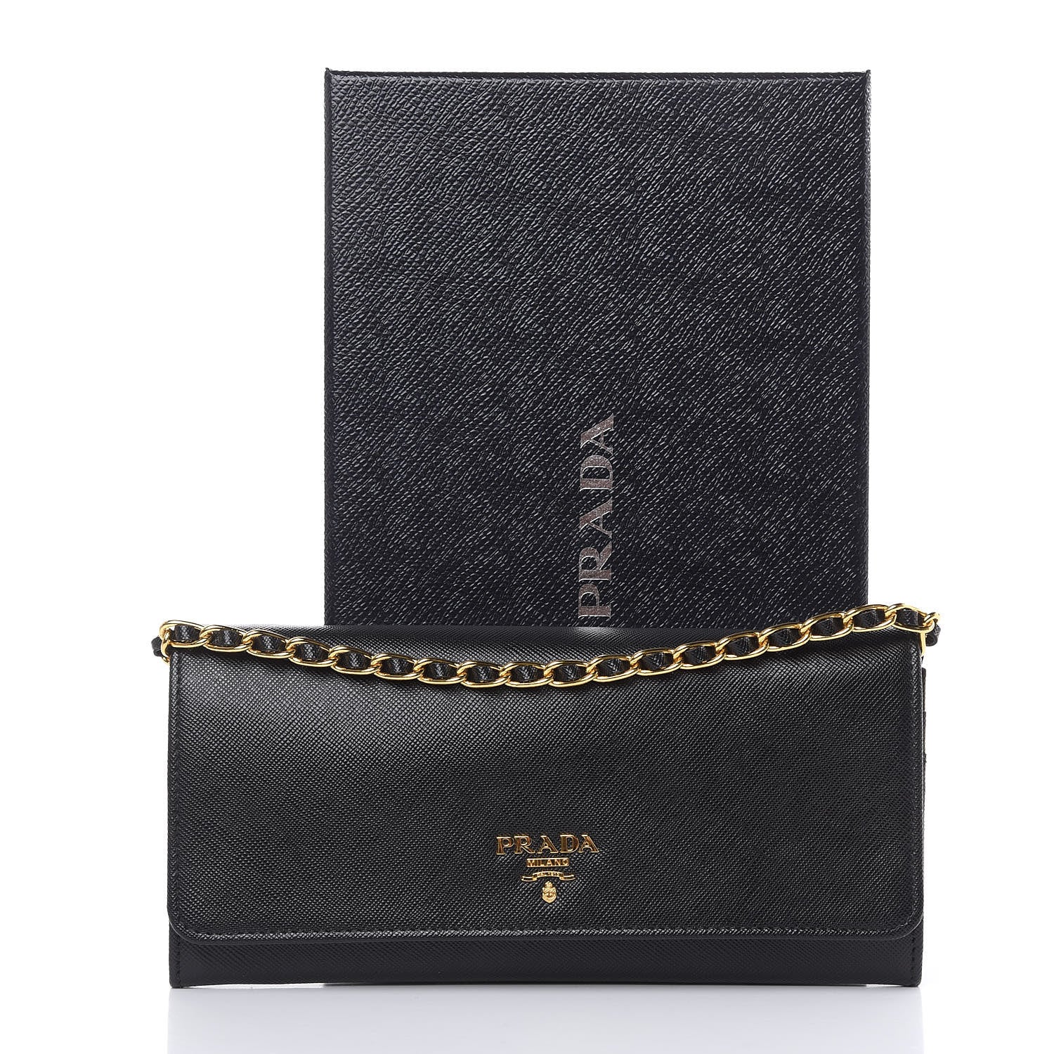 Prada Saffiano Metal Oro Chain Wallet Black 11 of 11