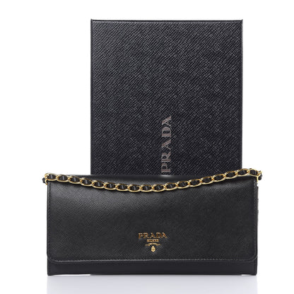 Prada Saffiano Metal Oro Chain Wallet Black 11 of 11