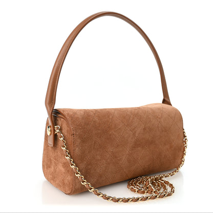 Chanel Suede Quilted Turn Around Clutch With Chain Camel 3 of 10