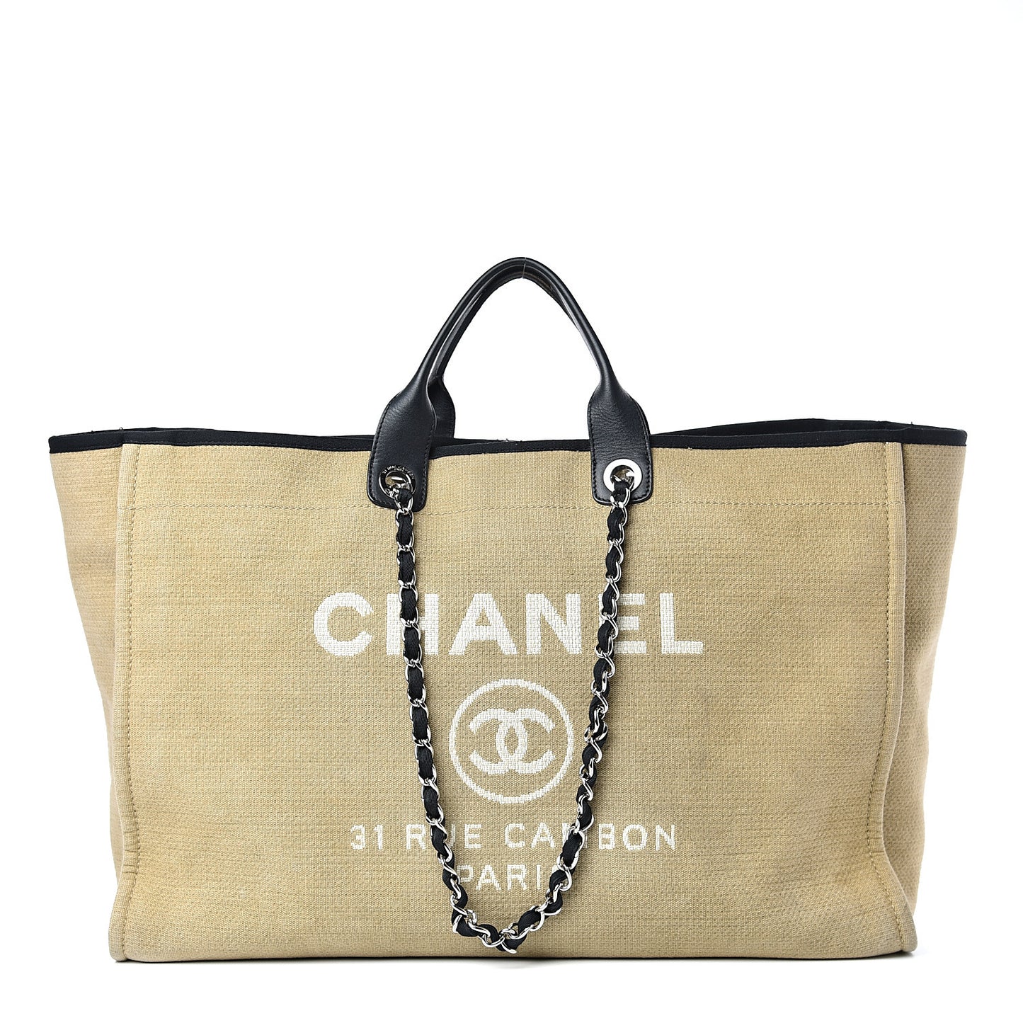 Woven Straw Raffia Extra Large Deauville Tote Beige Black