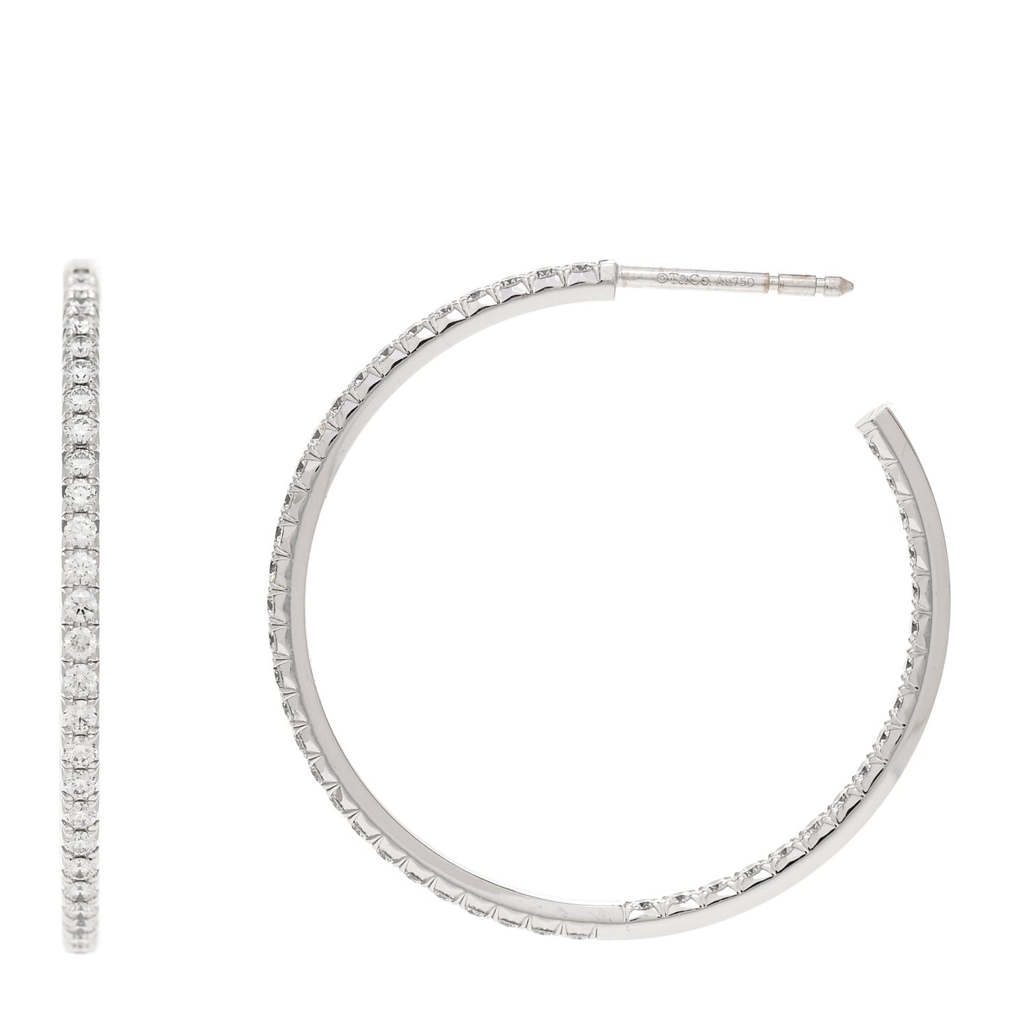 18K White Gold Diamond Medium Metro Hoop Earrings
