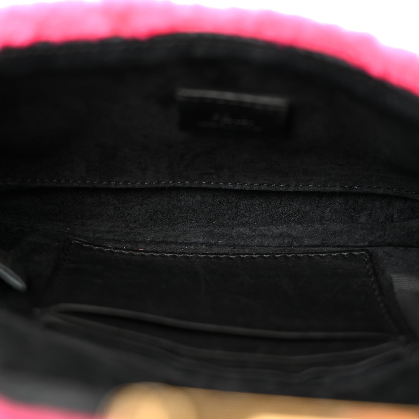 Shearling Nappa Mini Be Baguette Shoulder Bag Fuxia Black