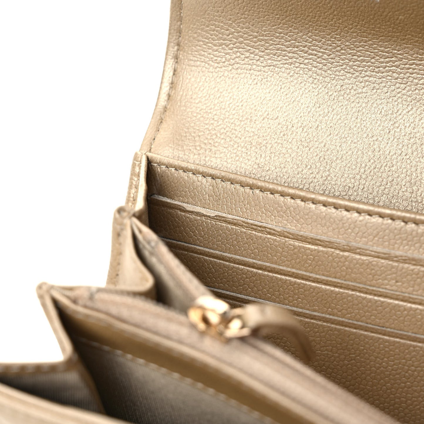 Metallic Caviar Quilted Large Boy Gusset Flap Wallet Gold