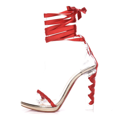 Christian Louboutin Satin PVC Tornade Blonde 120 Sandals 37.5 Version Loubi 1 of 8