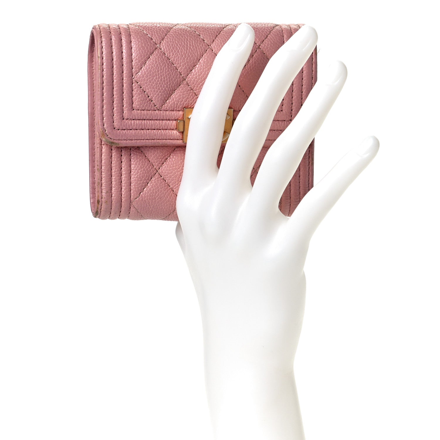 Chanel Caviar Quilted Boy Compact Wallet Pink 2 of 10