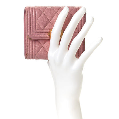 Chanel Caviar Quilted Boy Compact Wallet Pink 2 of 10