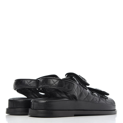 Chanel Lambskin Velcro Dad Sandals 37 Black 4 of 9