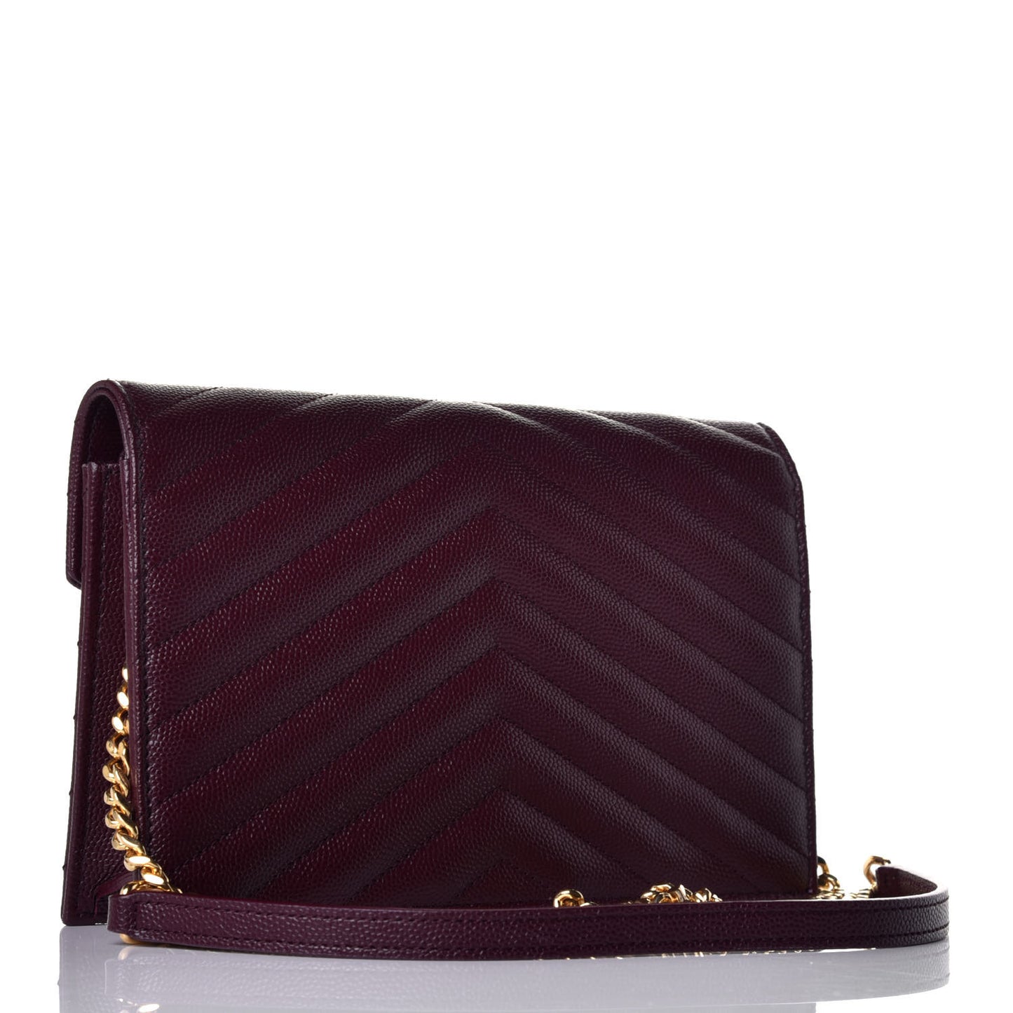 Grain De Poudre Matelasse Chevron Monogram Envelope Chain Wallet Rouge Legion
