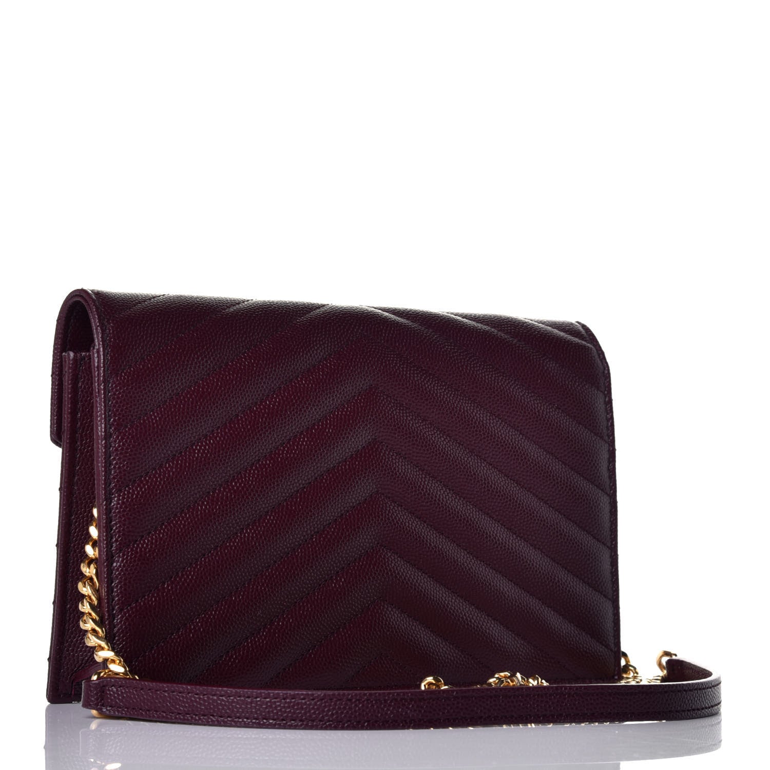 Saint Laurent Grain De Poudre Matelasse Chevron Monogram Envelope Chain Wallet Rouge Legion 3 of 9