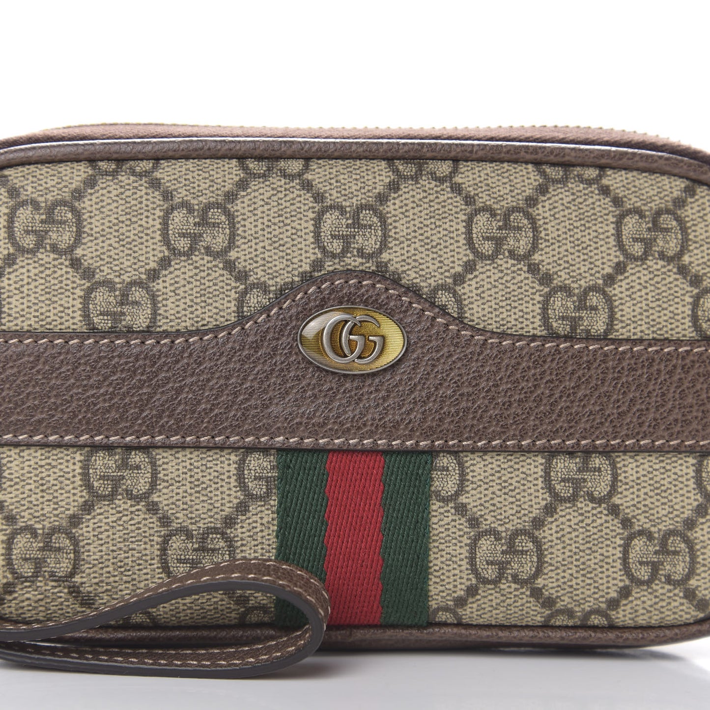 GG Supreme Monogram Ophidia Phone Case Wristlet Brown
