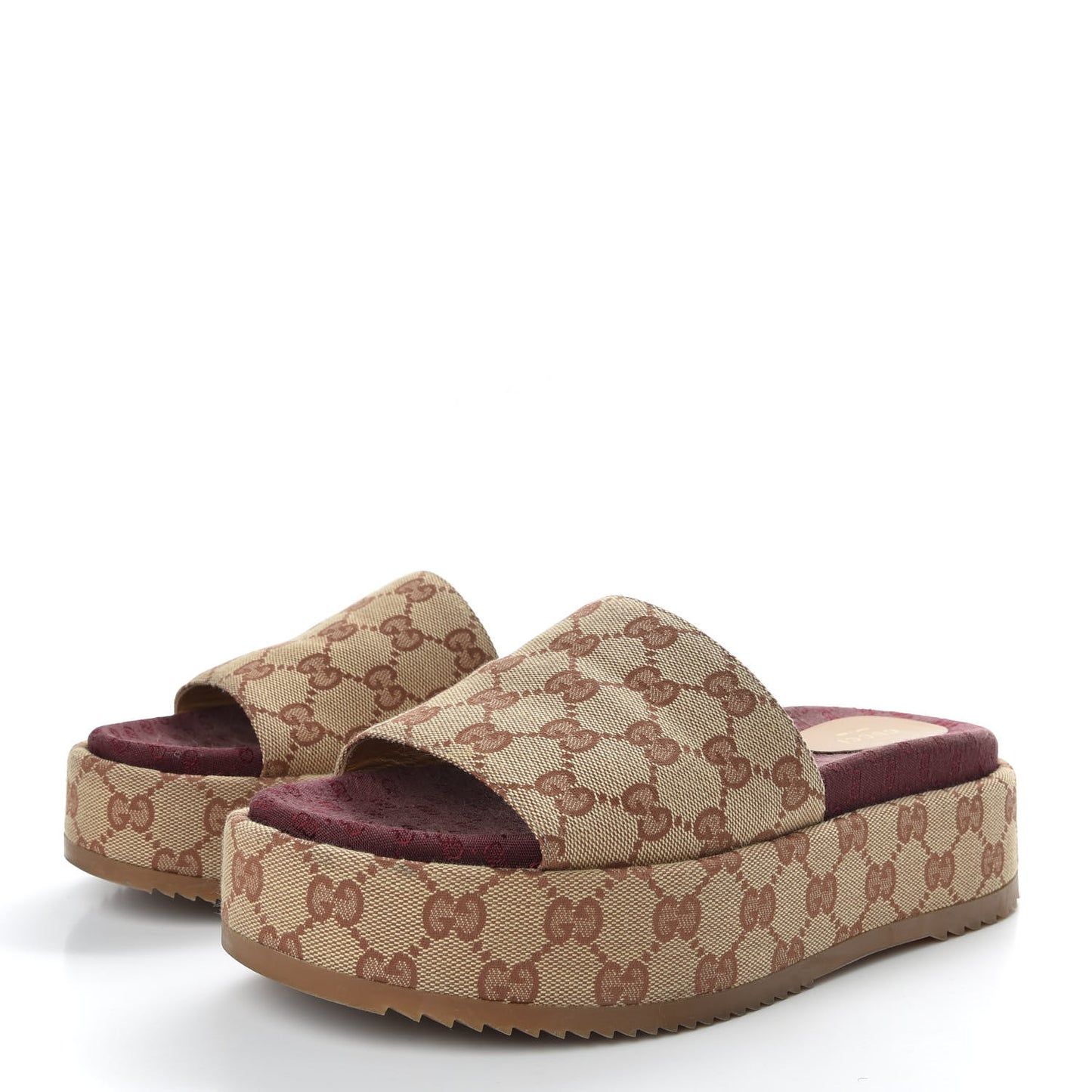 Canvas GG Monogram Angelina Platform Slide Sandals 40 Beige Ruggine