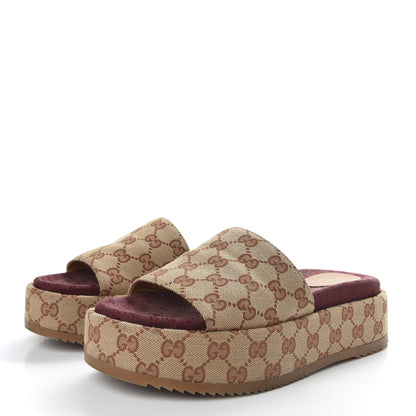 Gucci Canvas GG Monogram Angelina Platform Slide Sandals 40 Beige Ruggine 3 of 10