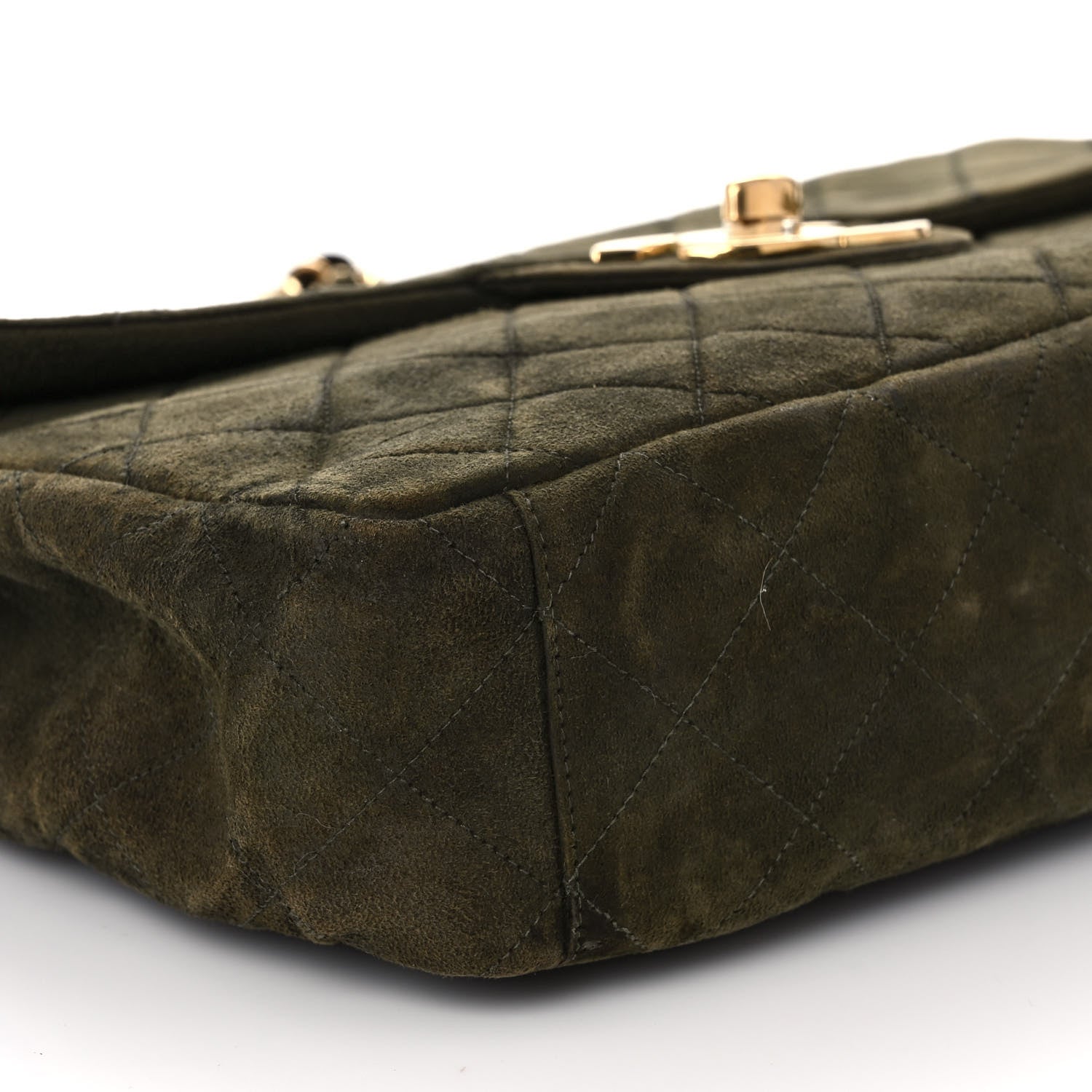 Chanel Suede Quilted Jumbo XL Single Flap Green 8 of 12