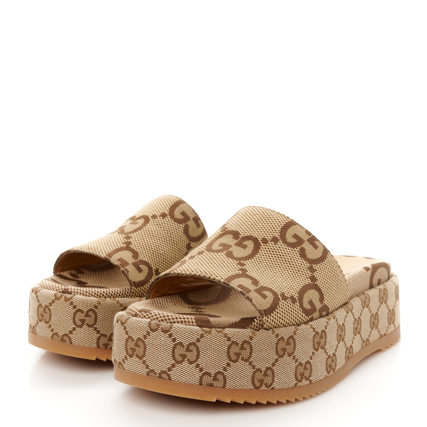 Monogram Maxi GG Angelina Platform 55mm Slide Sandals 36.5 Camel Ebony