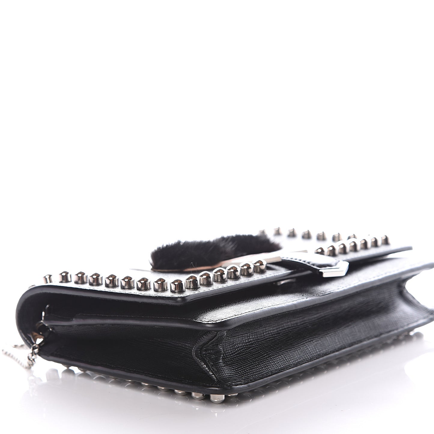 Vitello Elite Mink Fur Studded Karlito Tube Wallet on Chain Black