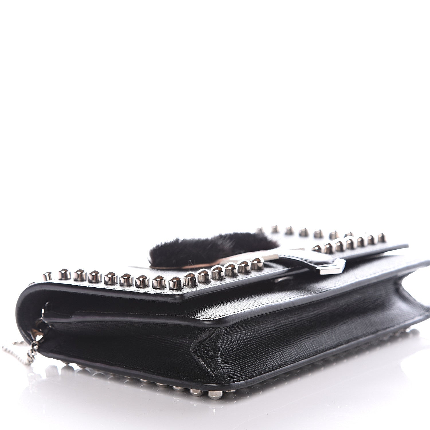 Fendi Vitello Elite Mink Fur Studded Karlito Tube Wallet on Chain Black 8 of 10