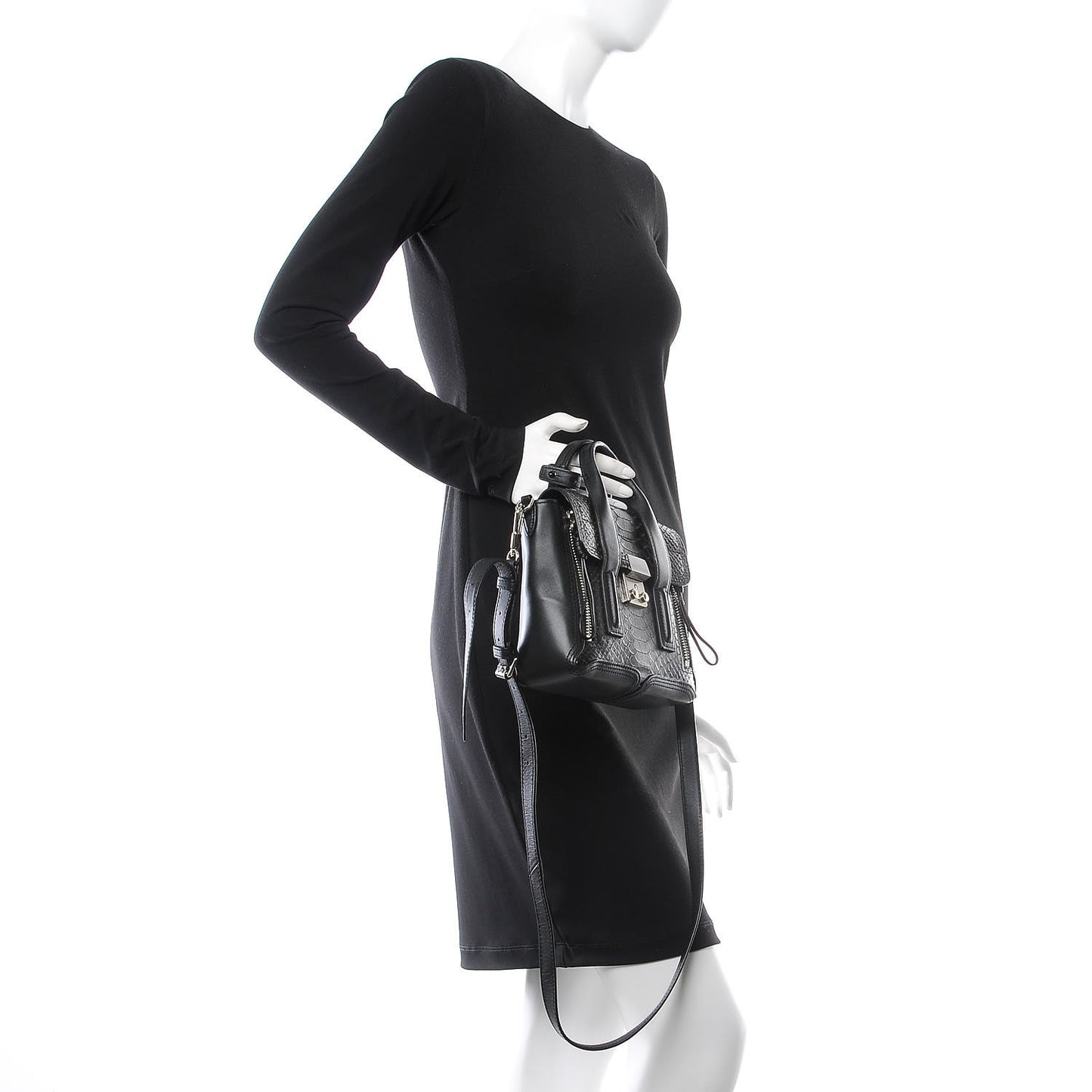 3.1 Python Calfskin Embossed Mini Pashli Satchel Black Nude