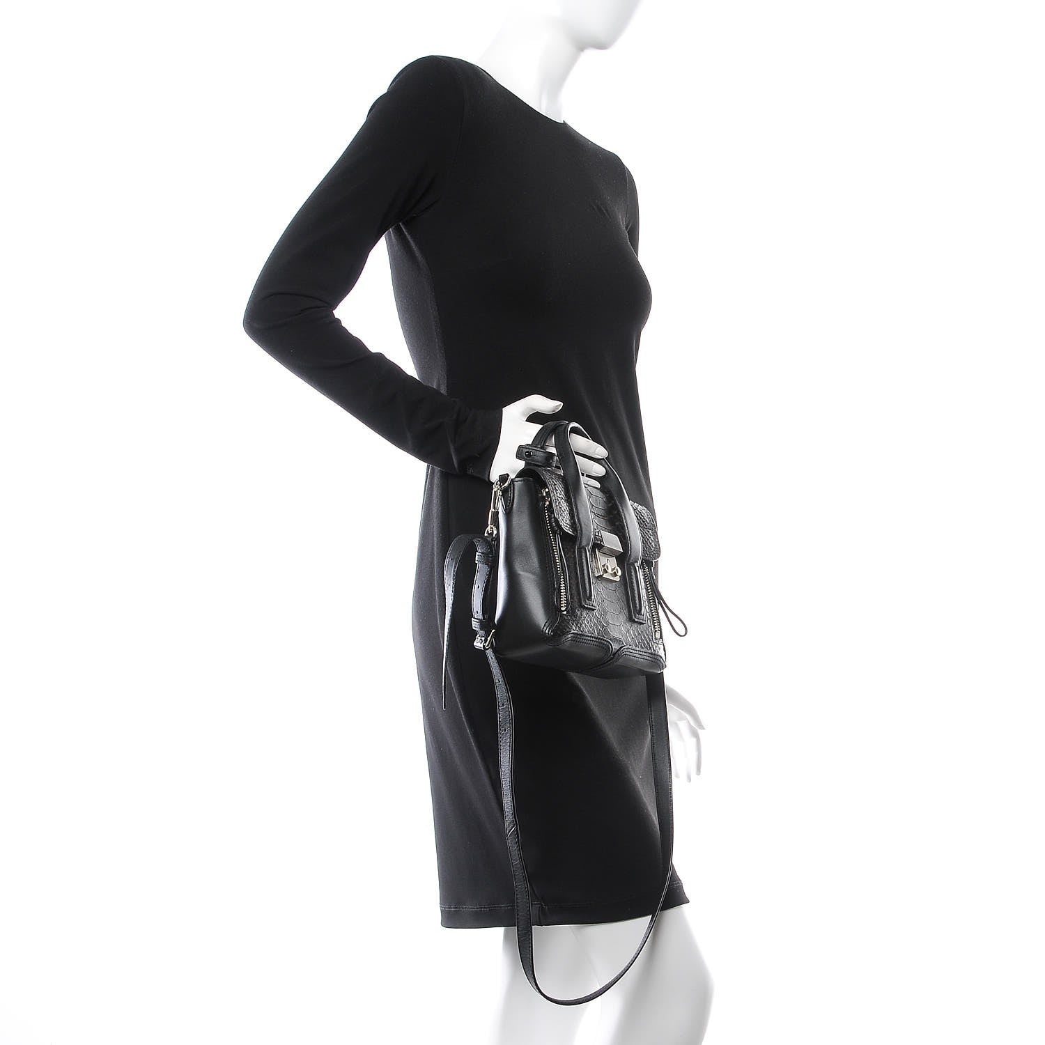 3.1 Phillip Lim 3.1 Python Calfskin Embossed Mini Pashli Satchel Black Nude 2 of 8