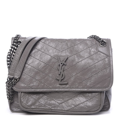 Saint Laurent Crinkled Calfskin Matelasse Monogram Medium Niki Chain Satchel Fog 1 of 10