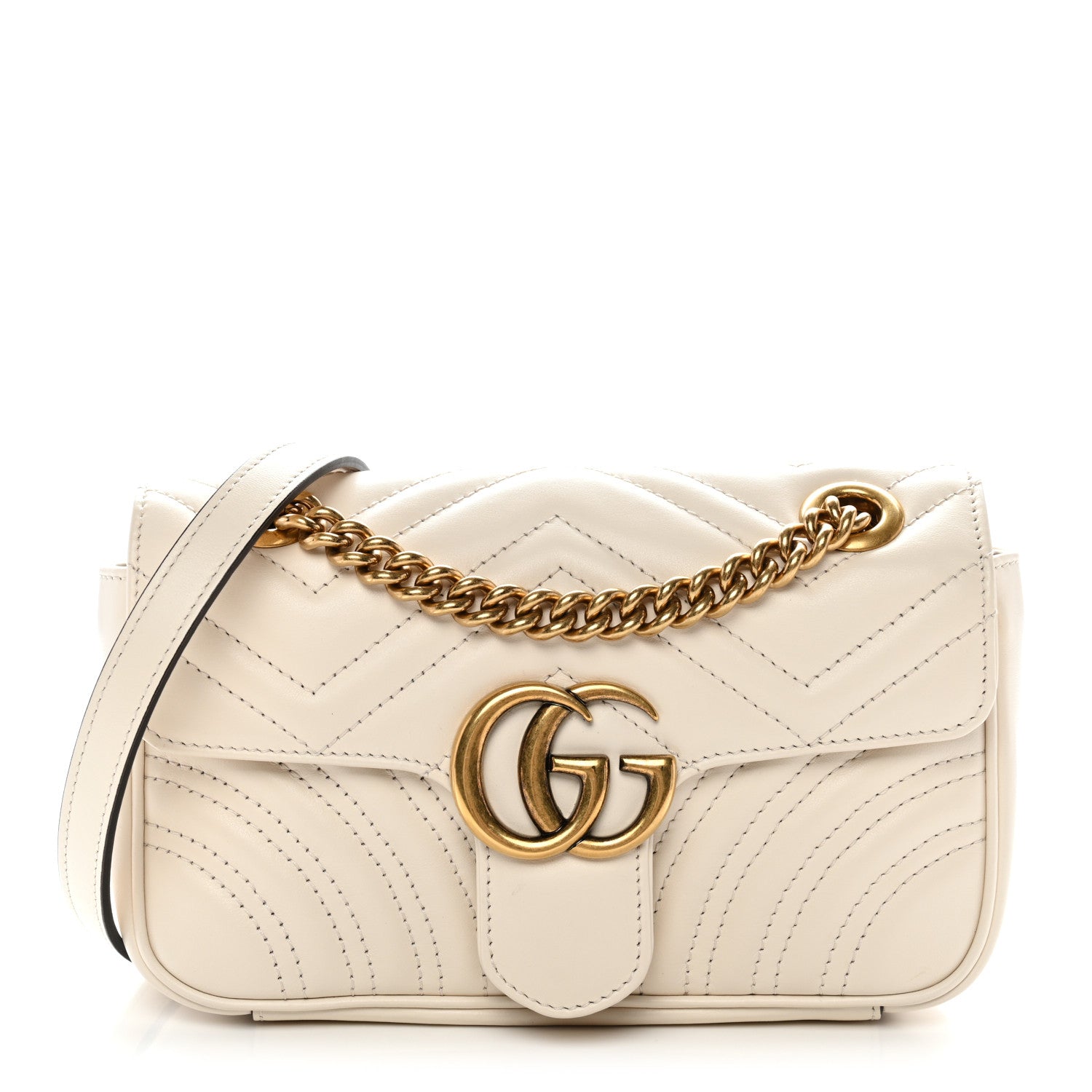 Gucci Calfskin Matelasse Mini GG Marmont Shoulder Bag White 1 of 9
