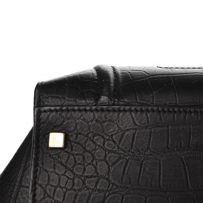 Celine Crocodile Embossed Calfskin Medium Phantom Luggage Black 9 of 19